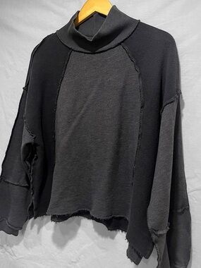 American Eagle Patchwork Exposed Hem Mock Neck Turtleneck Oversized Sweatshirt S